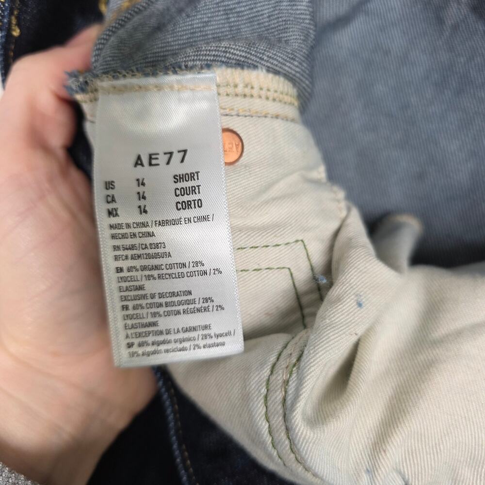 AE77 Premium Stovepipe Jeans 14 Short Dark Wash High Rise Straight Leg Denim - Picture 7 of 9